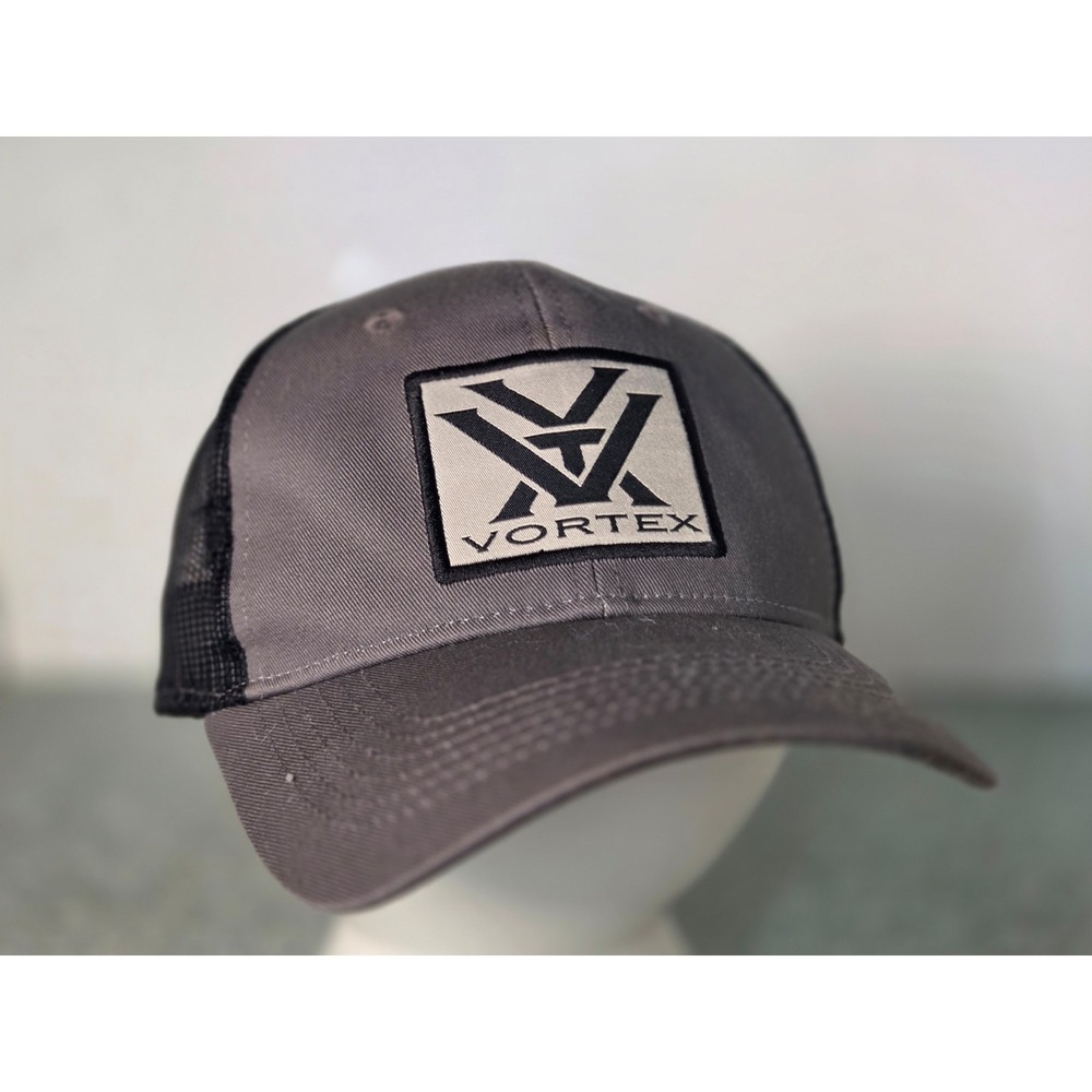 Vortex Trucker Hat Cap Mesh Snapback Gray Black Patch Adjustable